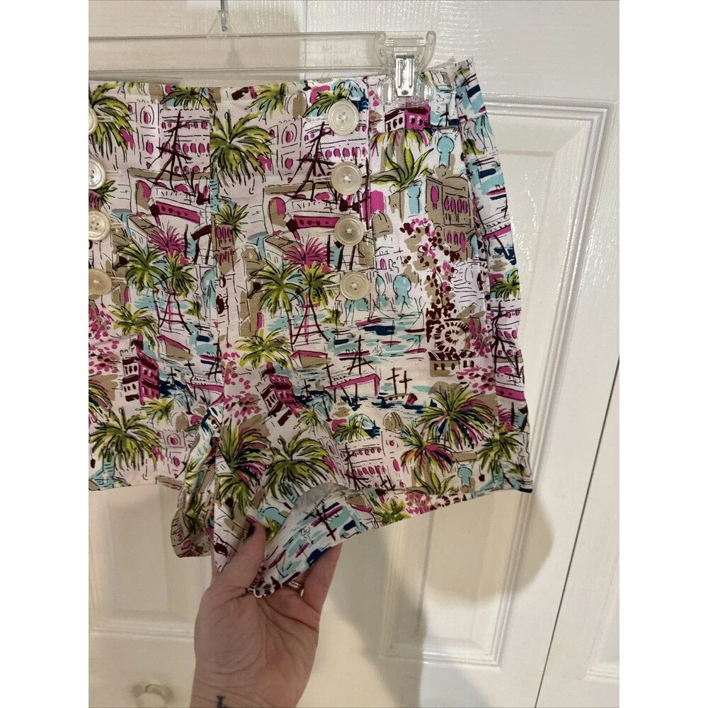 J. Crew Harbor Print Sailor Side Zip Linen Shorts Womens 02 Pre-owned Condition